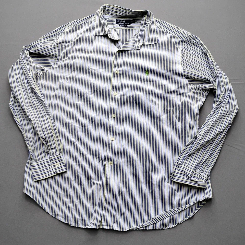 Polo‎ Ralph Lauren Mens XXL Classic Fit Striped Button Down Shirt Blue Green